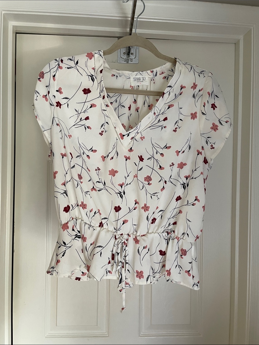 Sienna Sky White Blouse with Pink and Red Floral Print